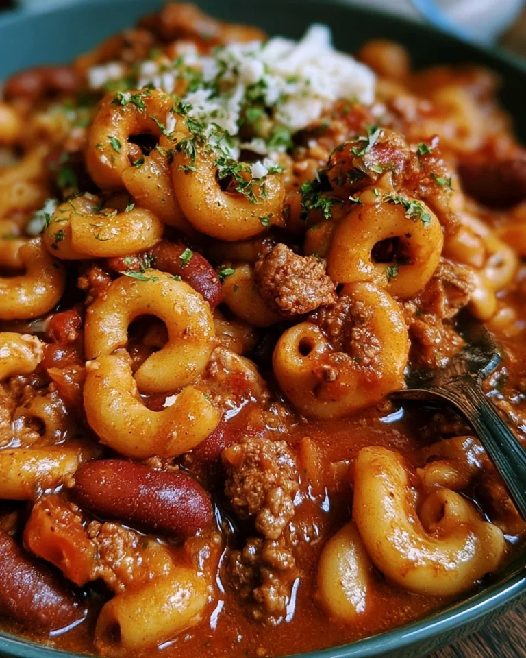 Bol de Chili Mac garni de fromage et de coriandre fraîche