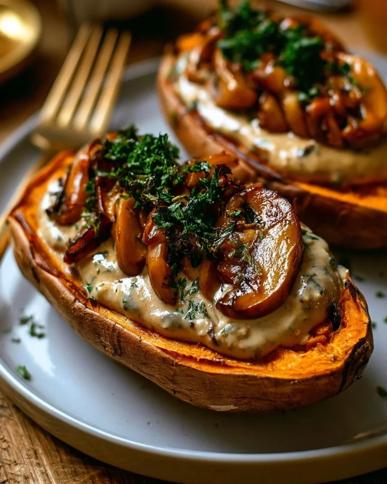 Patates douces farcies au champignon crémeux, un plat savoureux