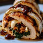 Poulet farci au brie avec canneberges et épinards, plat savoureux et raffiné