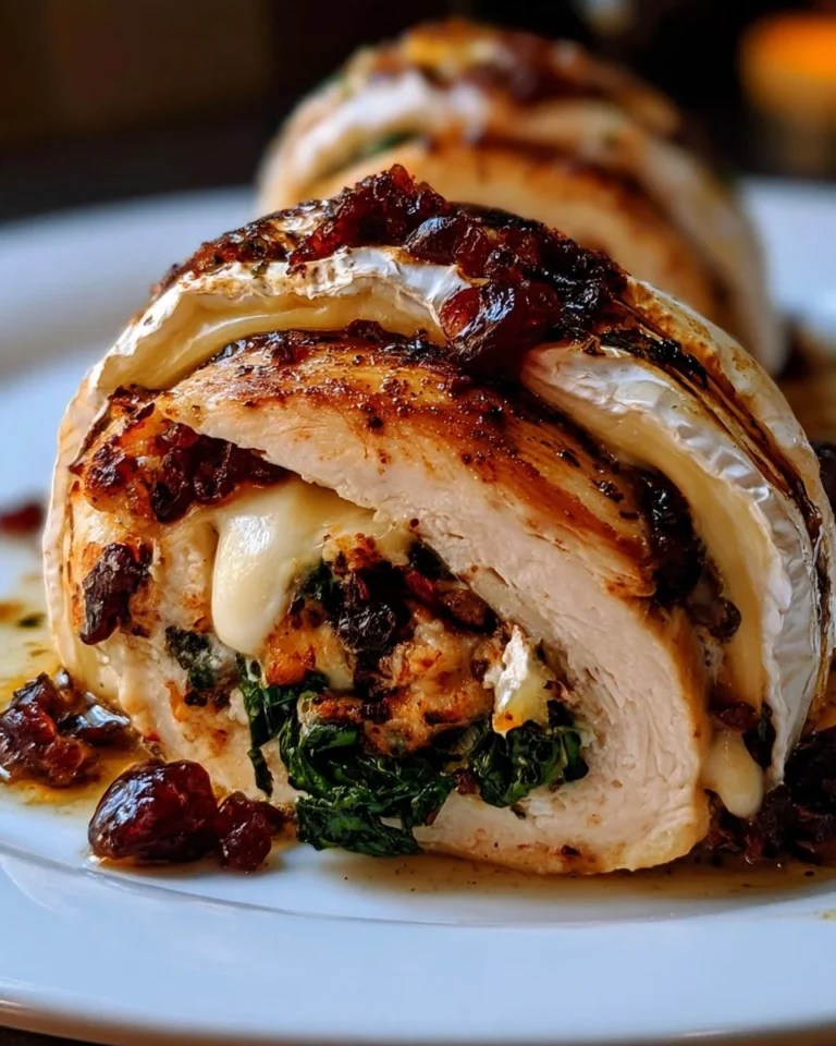 Poulet farci au brie avec canneberges et épinards, plat savoureux et raffiné